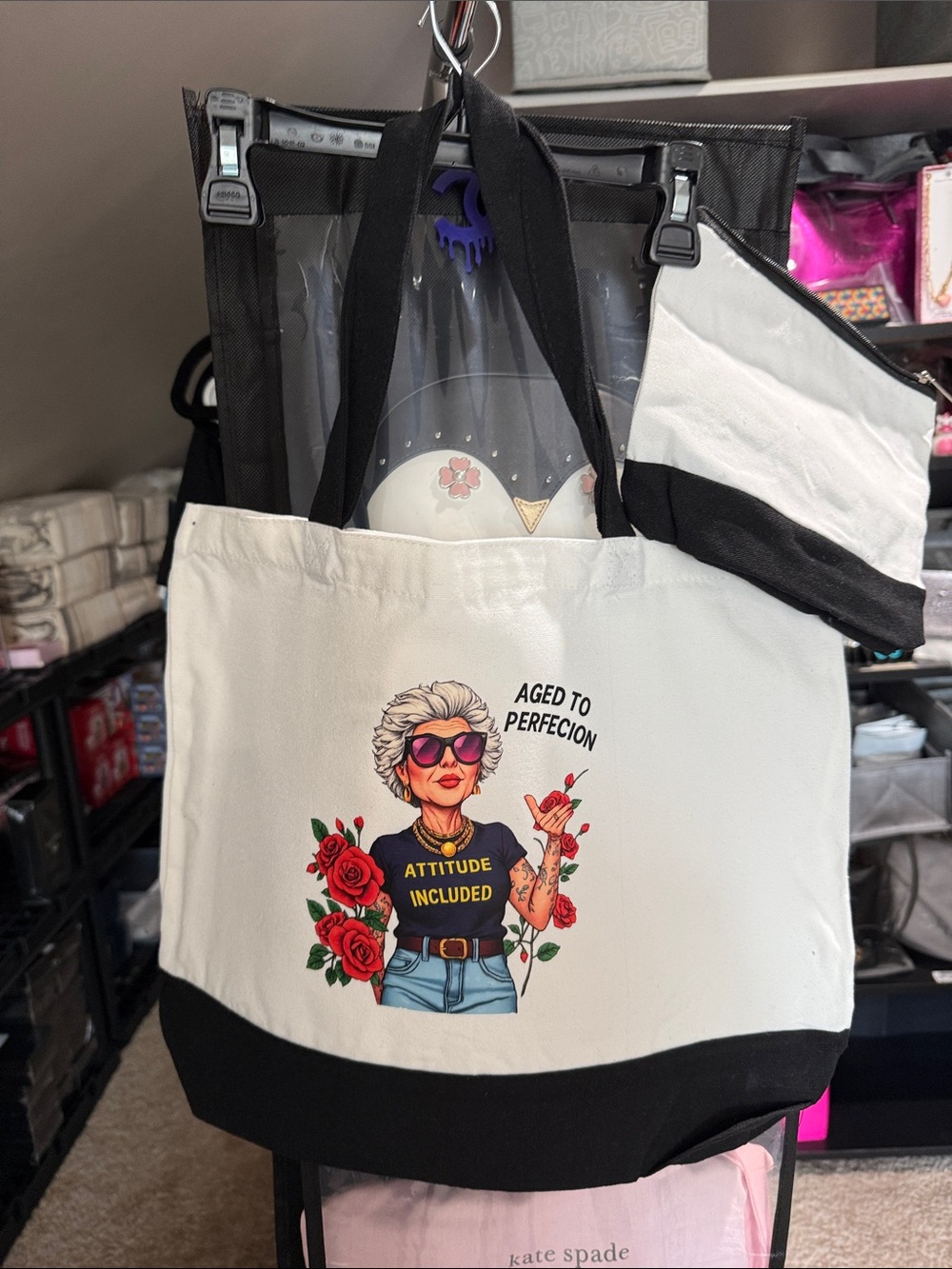 Attitude Included White & Black Tote Bag - Graphic Canvas  Bag